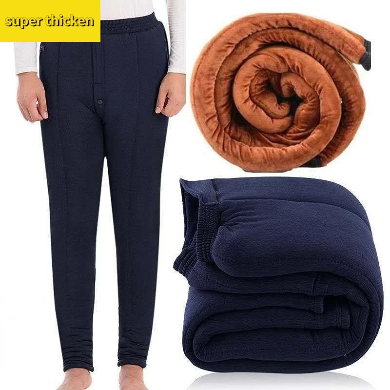 Thermal Underwear Men Winter Cold Stretch Warm Middle Aged Elderly Waist Protection Camel Hair Cottonpadded Trousers 241107Z