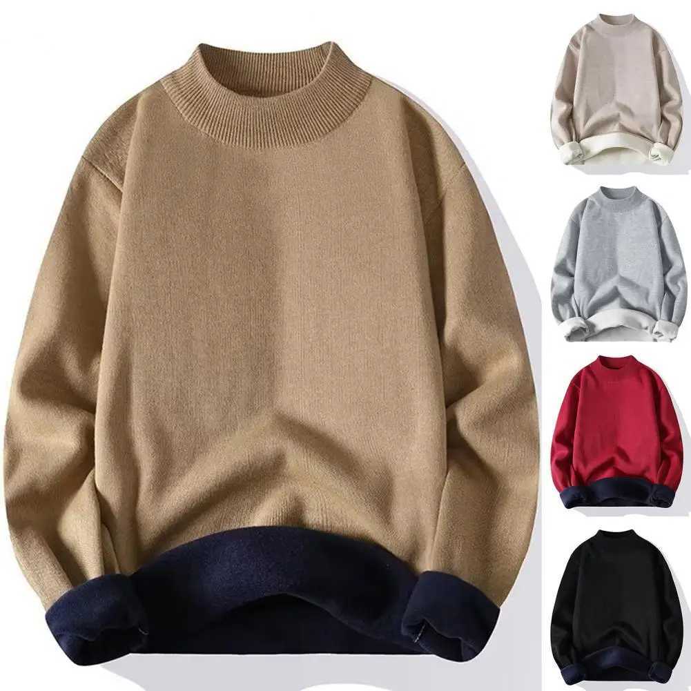 Winter Mens Sweater Half Collar Solid Color Wool Long Sleeve Mens Knitted Warm Pullover Sweater Mens Clothing W2411111