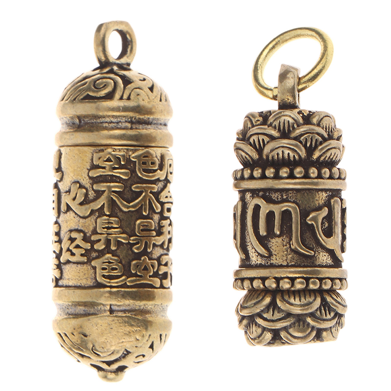 Hollow Brass Buddha Bottle Sutra Cylinder Pendant Keychain Handmade Vintage Pill Box Container Bottle