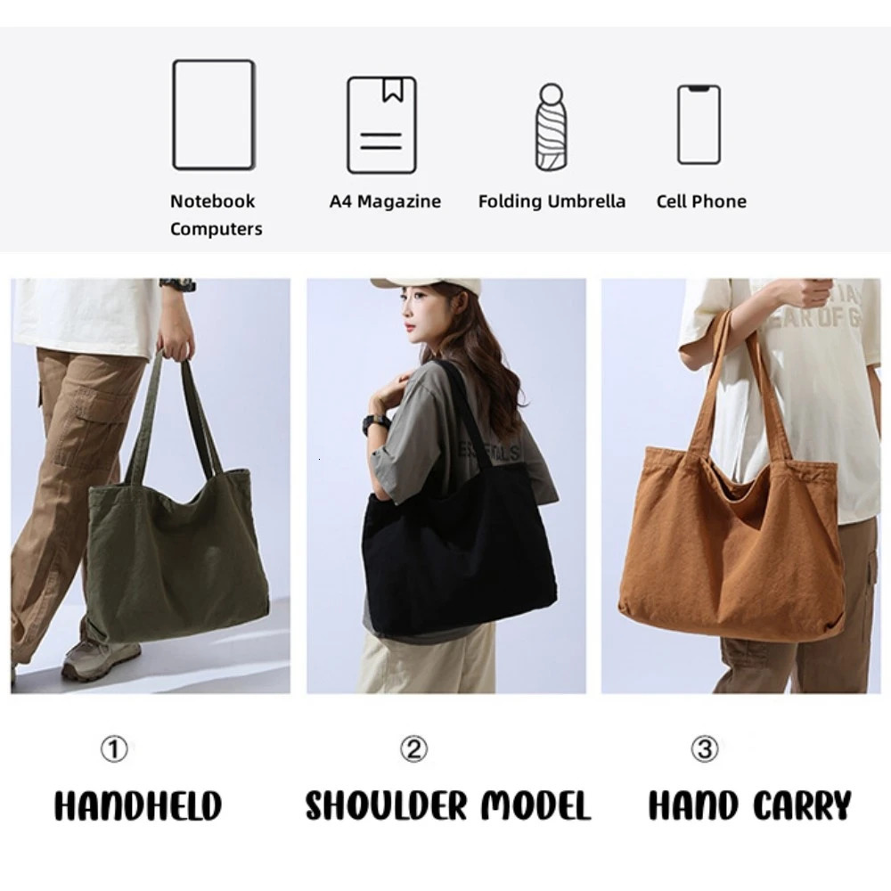 Womens canvas shopping bag large capacity eco-friendly handbag reusable Harajuku commuting bag simple handbag foldable shoulder bag 241111