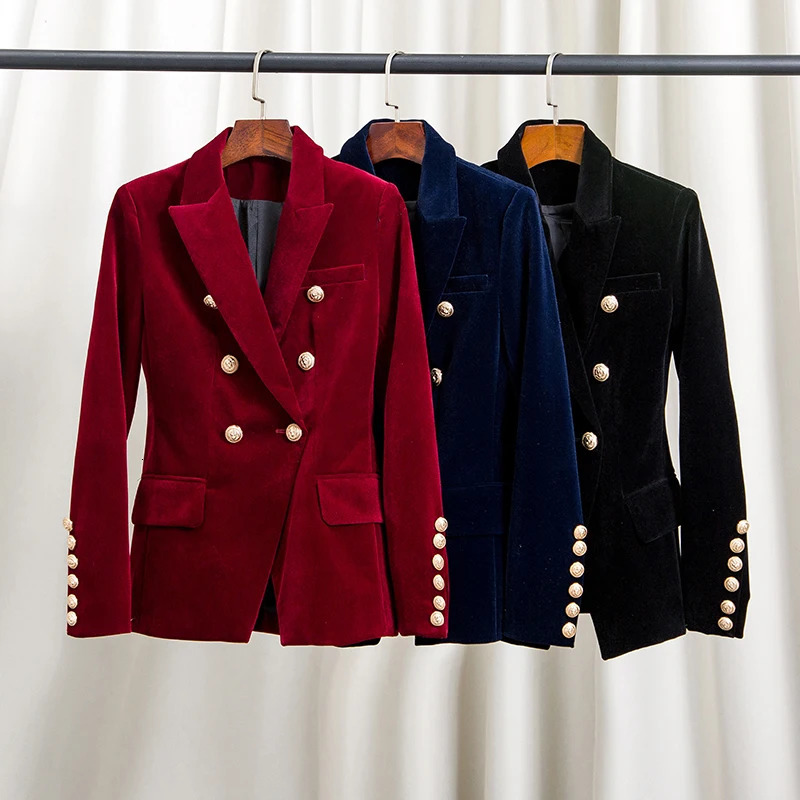 Fashion Spring Women Slim Velvet Blazer Jacket Double Breasted Simple Lady Blazers High Grade OL Clothing 241112