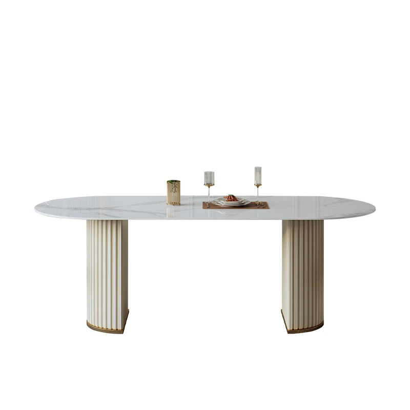 White Design Dining Table Rock Board Modern Light Luxury Dining Table Large Villa Nordic Simple Mesa Cozinha Kitchen Furniture
