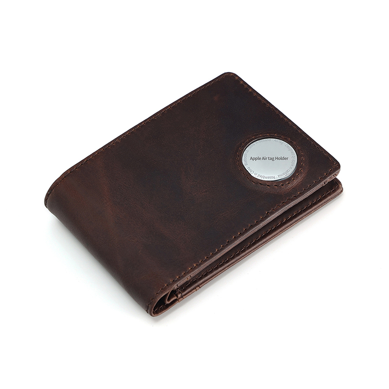 Crazy Horse Leather Men Wallet with Tracker Pocket Coin Purse Small Mini Card Holder RFID Male Wallet Air Tag Holder Cover Purse b6c61