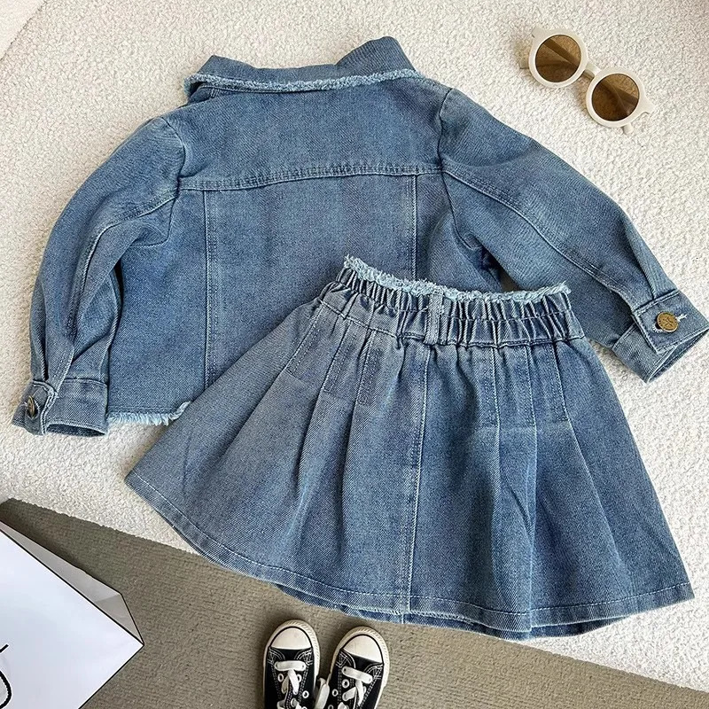 Fashion Baby Girl Jean Clothes Set JacketSkirt 2PCS Infant Toddler Child Denim Clothing Suit Spring Autumn Baby Clothes 1-10Y 240329