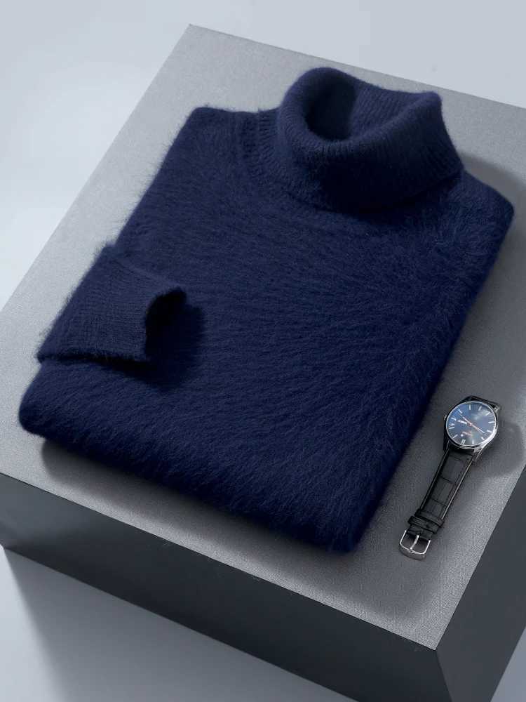 100% mink cashmere mens turtle neck sweater autumn winter thick classic loose knitted Korean mens clothing W2411111