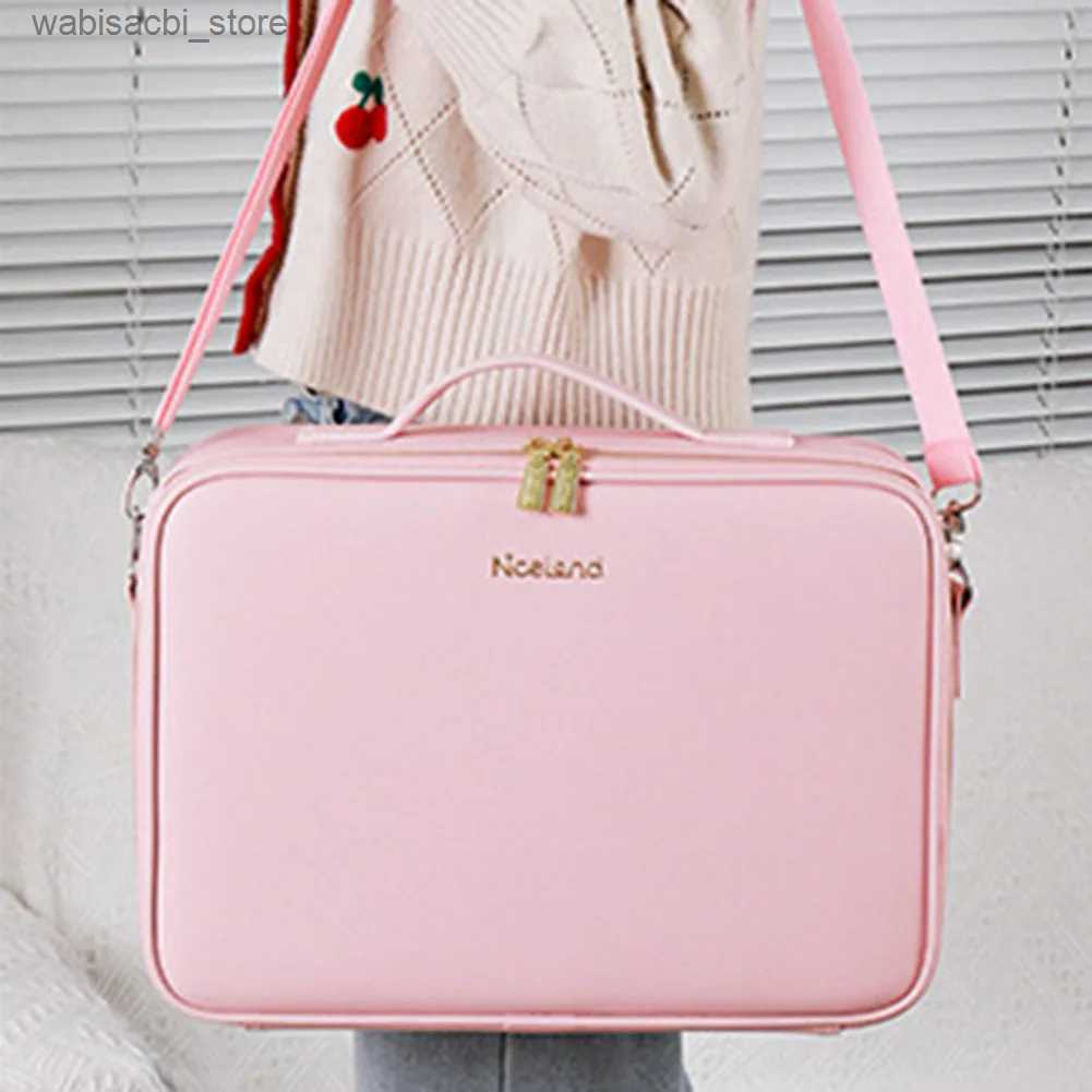 Cosmetic Bags Smart LED Cosmetic Case with Mirror Women Makeup Bag Portable Large Capacity Simple PU Leather Casual for Weekend Vacation L49