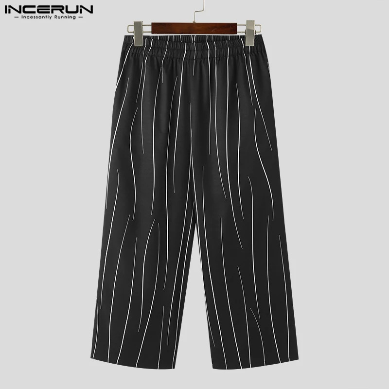Mens Casual Pants Printed Elastic Waist Jogger Loose Korean Mens Street Clothing Mens Pants S-5XL INCERUN 241112