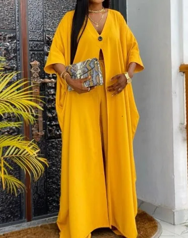 Long open collar dress set printed set V-neck loose 3/4 sleeve long shirt and pants set fashionable womens dress set 241112