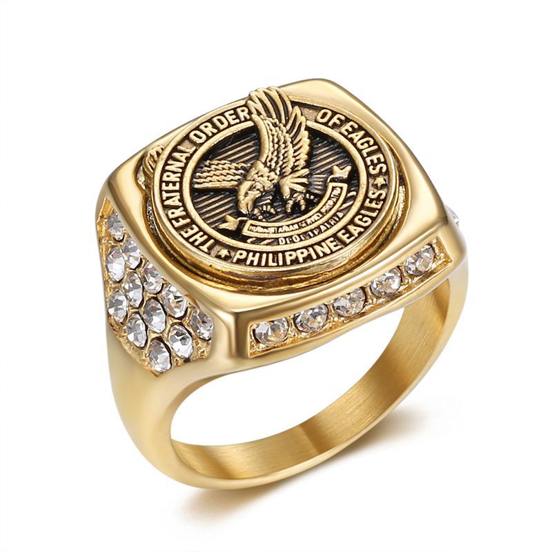 Hip Hop Stainless Steel Eagle Casting Ring Titanium Steel Gold Plated Jewelry