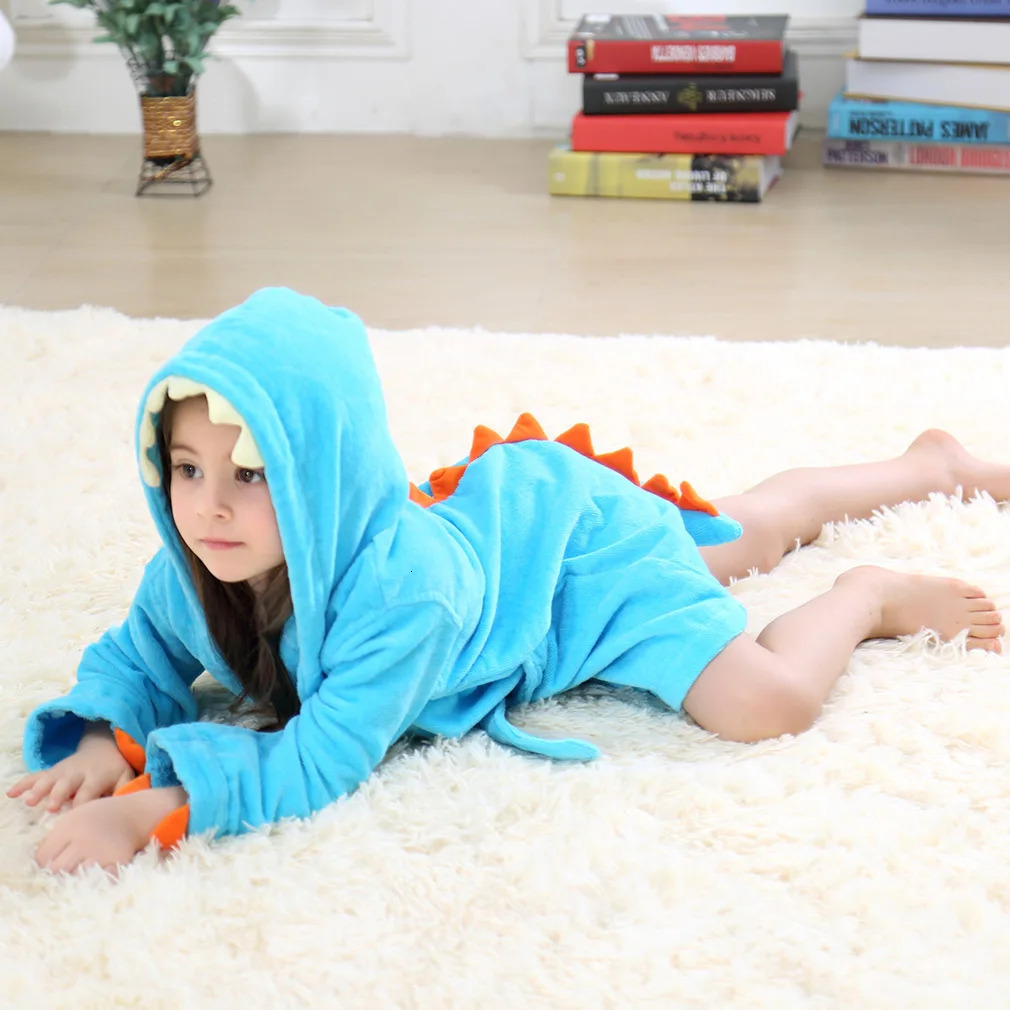 Childrens Bathrobe Hooded Dragon Paw Thick 100% Cotton Baby Bath Towel Girls Kids 1-6 Years Shower Hoodies Bath Robes 241112