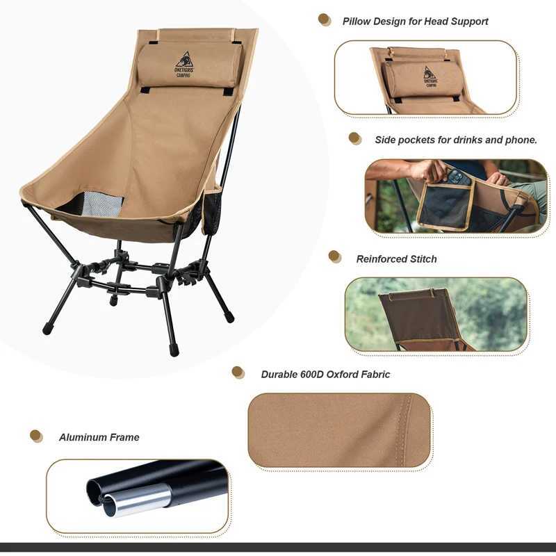 OneTigris Portable Camping Chair Outdoor High Back Chair for Fishing Hiking Barbecue Party Garden Indoor UseW241111