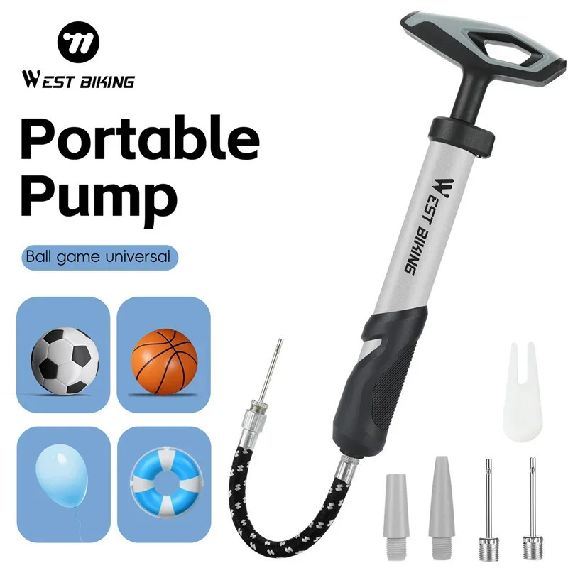 WEST BIKING portable manual air pump with extension hose used for balloon basketball soccer swimming multi needle air pump 241112