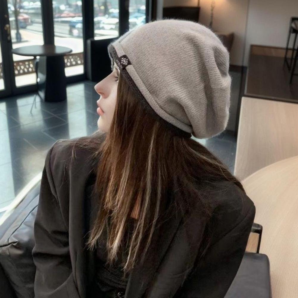 Women Knitted Elastic Thick Warm Winter Hat Soft Cold Resistant No Brim Beanie Baggy Lady Cap