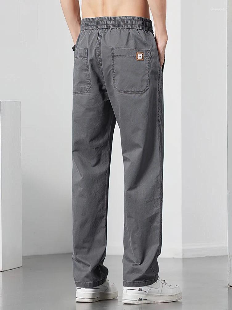 Mens Pants Cotton Straight Casual Men Work Wide Leg Brown Long Cargo Trousers Loose Drawstring Sweatpants Male