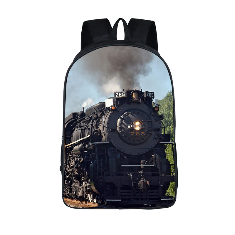 Old-fashioned Steam Train / Locomotive Pattern Backpack for Teenager School Bags Women Travel Student Book Bags Gift 16 Inches 8f33f
