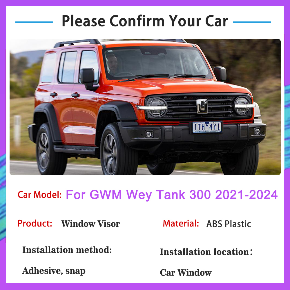 4x For GWM Wey Tank 300 2021 2022 2023 2024 Sun Rain Windows Visors Windshield Deflectors Guards Vent Cover Trim Car Accessories 85b27