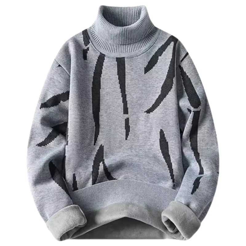 Mens winter turtle neck sweater knitted wool warm fleece mens fashionable slim fit knitted turtle neck fleece sweater casual top W2411111