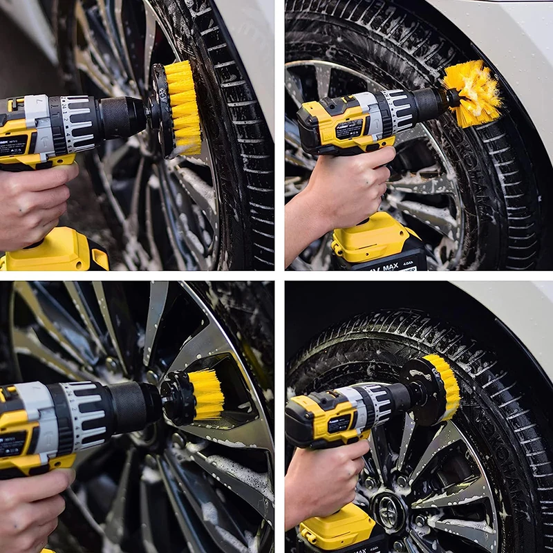 Electric Drill Brush Attachment Set Plastic Round Cleaning Brush Power Scrubber Brush Carpet Car Polisher Kitchen Cleaning Kit