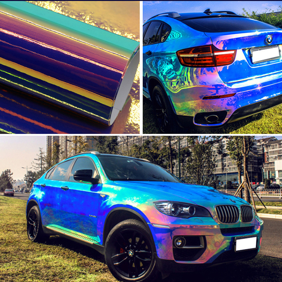 10/20/30/40/50*137cm Premium Holographic Chrome Blue Purple Rainbow Neo Car Vinyl Wrap Sticker Decals Roll Film