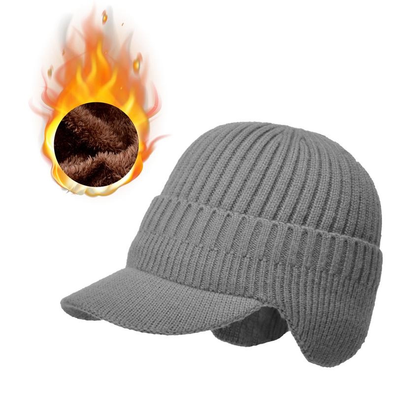 Knitted Wool Hat with Ear Muffs and Sun Visor s Men Cap 23a7d