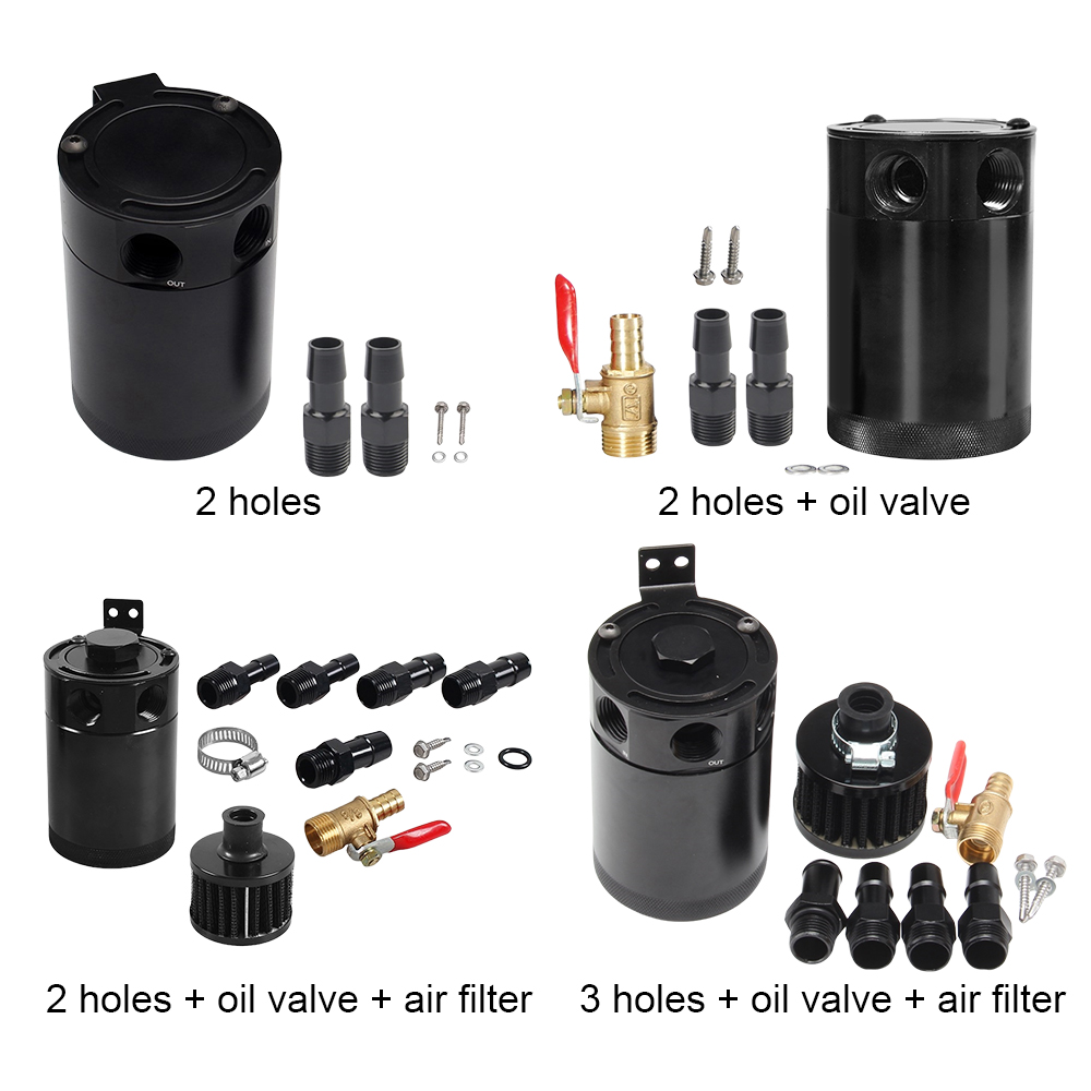 Universal Car Baffled Oil Catch Can Tank Aluminum Alloy Reservoir Separator 2/3 Port Fluid Filter Cylinder Breather Separator