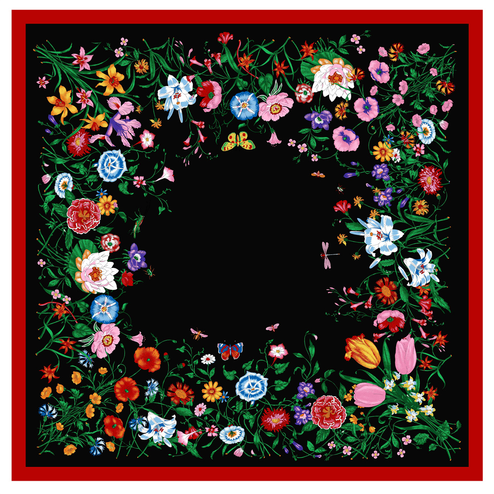POBING Silk Scarf Women Large Shawls Flowers Print Stoles Square Bandana Kerchief Hijab Scarf Female Foulards 130CM f9955