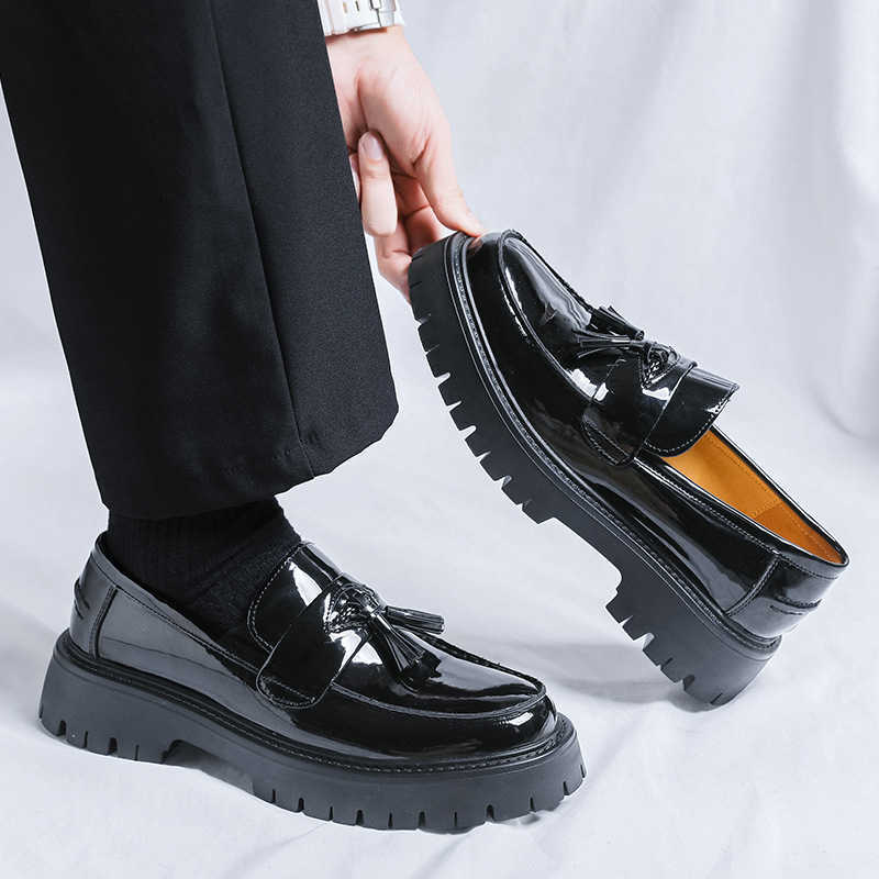 Men Dress Shoes British Small Leather Shoes For Men Thick Soled Casual Shoes Korean Style Tassel One Foot Off Formal Casual Height Hairstylist Mens Sh