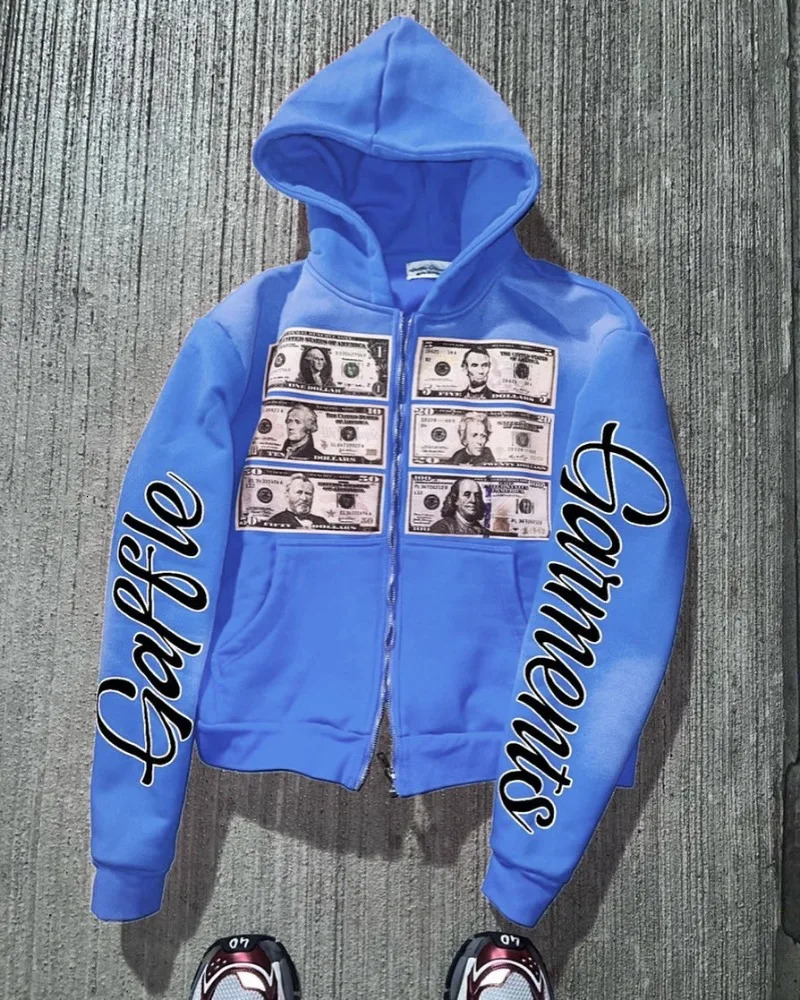 Fashion trend street clothing oversized zipper hooded sweatshirt mens letter printed jacket couple Harajuku hip-hop gothic sweater jacket 241112