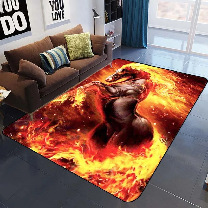 Cute horses strong black horse white horse pattern decorative carpet bedroom living study house pad rug