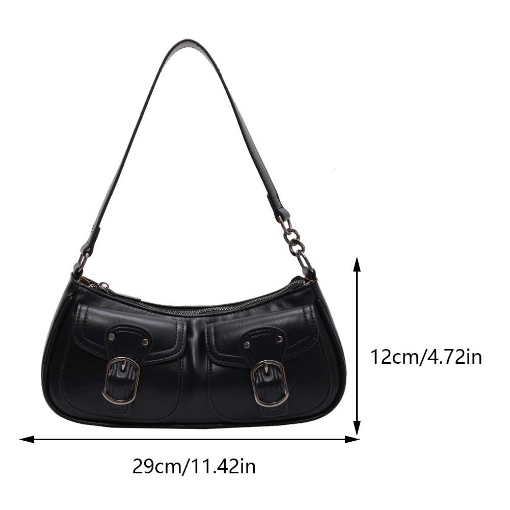 Vintage Korean Casual Double Pockets Shoulder Underarm Tote Bag Ladies Sling Bags Leather Zip Street Wear Purses Handbags Women