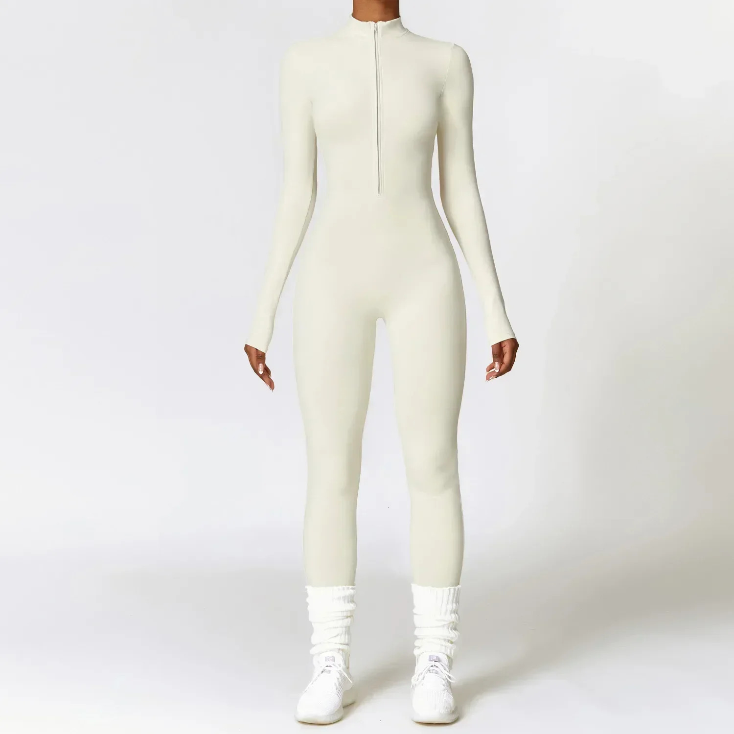 Autumn and winter sports jumpsuit womens sports shirt long sleeved zipper warm gym fitness full body yoga exercise suit one-piece set 241112