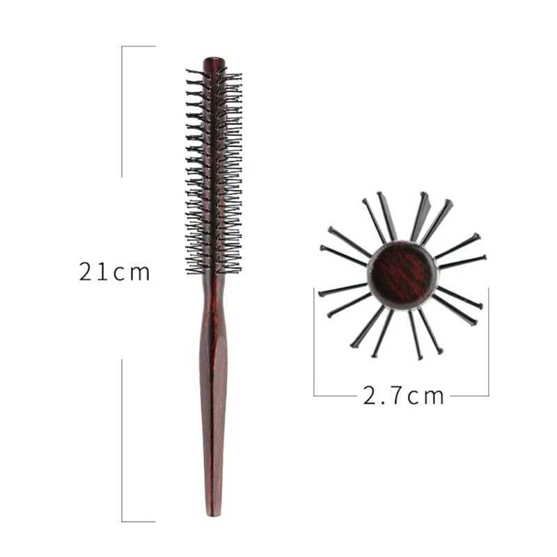 Nylon round hair brush anti-static comb blow dry bangs pear head straight hair wooden comb W241112