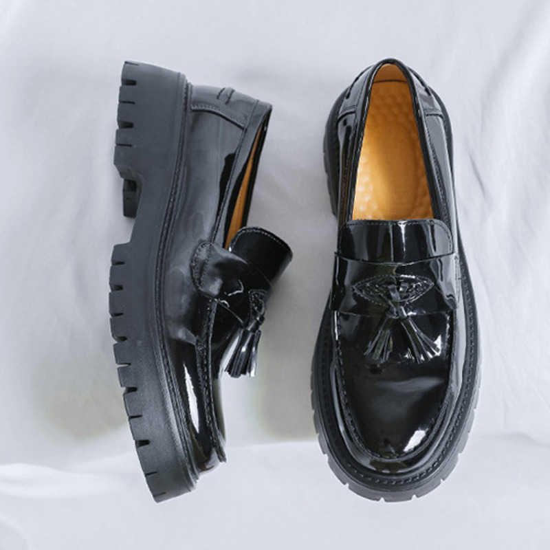 Men Dress Shoes British Small Leather Shoes For Men Thick Soled Casual Shoes Korean Style Tassel One Foot Off Formal Casual Height Hairstylist Mens Sh