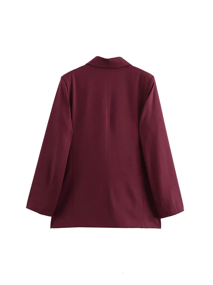 Willshela Womens Fashion Pocket Wine Red Double Chest Sweatshirt Retro Notched Collar Long Sleeves Womens Fashion Womens Wear 241111