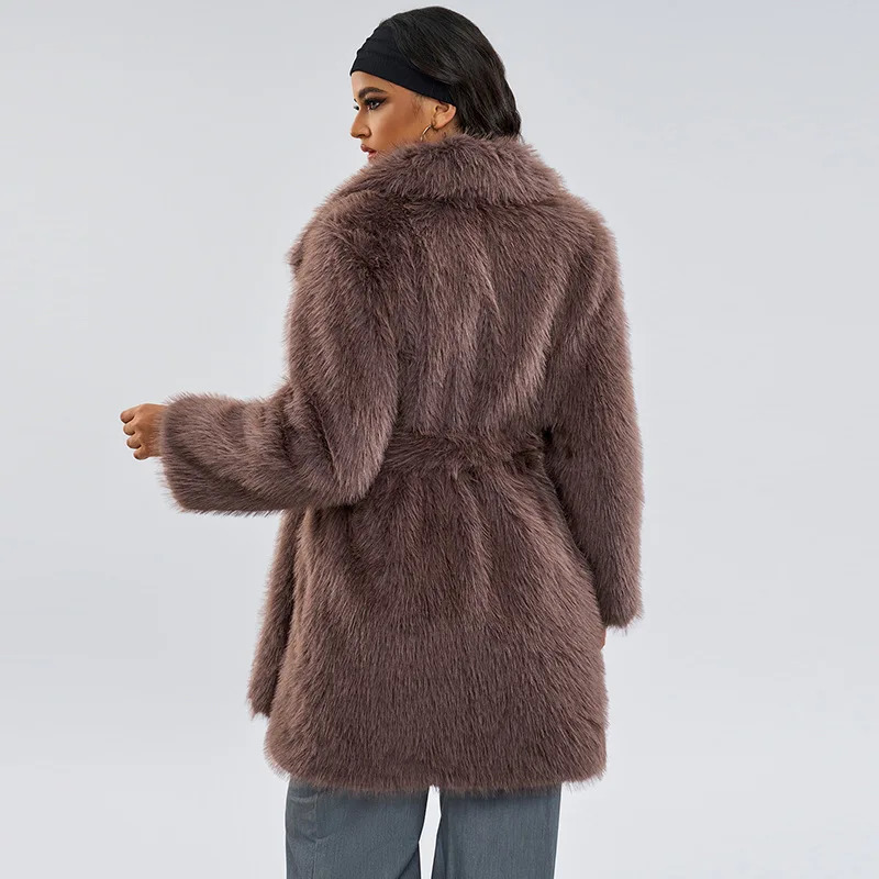 Long fur coat winter style temperament coffee color series long fur fur coat 241112