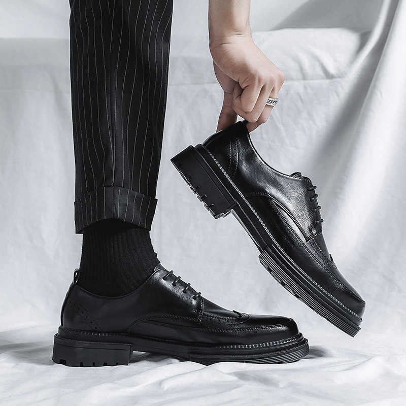 Men Dress Shoes Block Mens Shoes Korean Version Trendy British Casual Shoes Wedding Shoes Formal Pointed Groom's Leather Shoes 241009