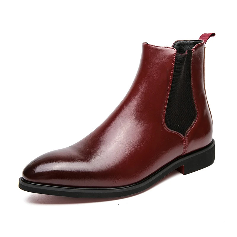 Mens Leather Boots Pointed Mens Chelsea Boot Red Mens Banquet Dress Boots Mens High-end Business Shoes 241112