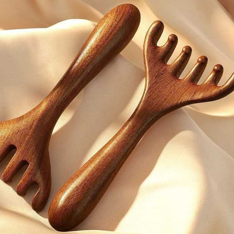Home Meridian Massage Comb Anti static Natural Wood Wide Teeth Six Claw Guasha Tool Scraper Hydrotherapy Promotes Blood Circulation W241112