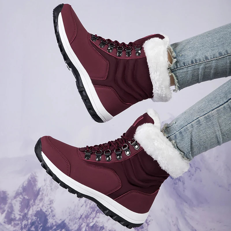 High top Plus Velvet Womens Snow Boots Comfortable Non slip Womens Cotton Shoes Outdoor Waterproof Boots Warm Womens Sports Shoes 241111