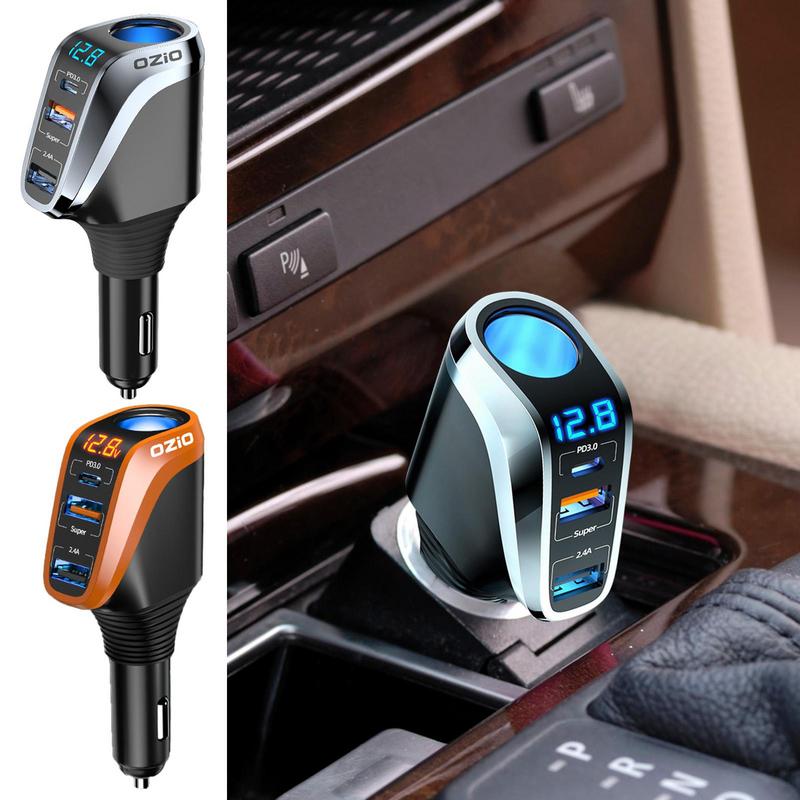 Universal 4 In 1 12V/24V USB C Car Charger USB Car Charger Quick Charge With 3 USB Ports Car Charger With LED Voltage Display 2e0d3