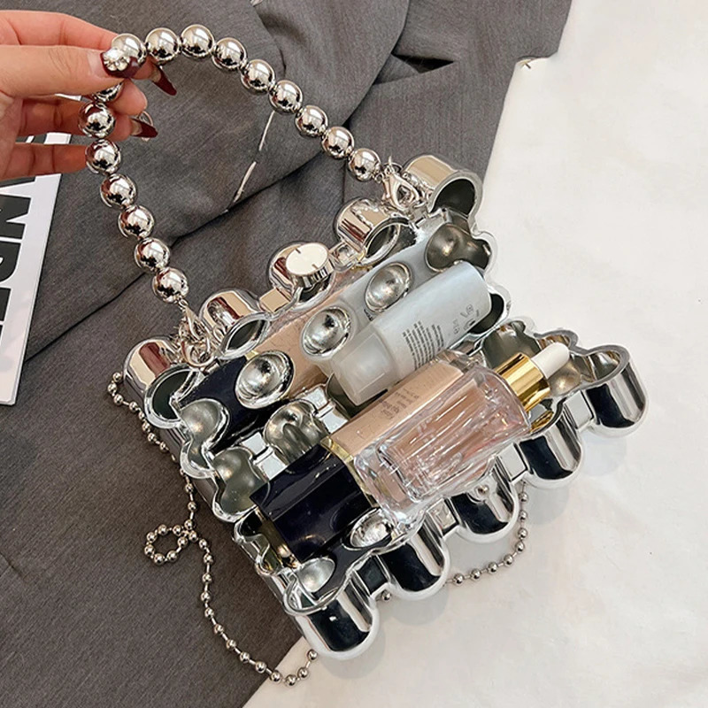 Acrylic Metallic Evening Handbags for Women 2024 Trend er Plating Square Bubble Bags with Top Handle Shoulder Bags 241112