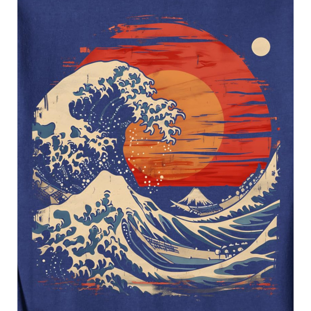 Long Sleeve Shirts for Men sweatshirt Japanese Art Great Wave Sunset Kanagawa Japan Aesthetic Sweatshirt T shirt Tee Streetwear Casual tops clothes