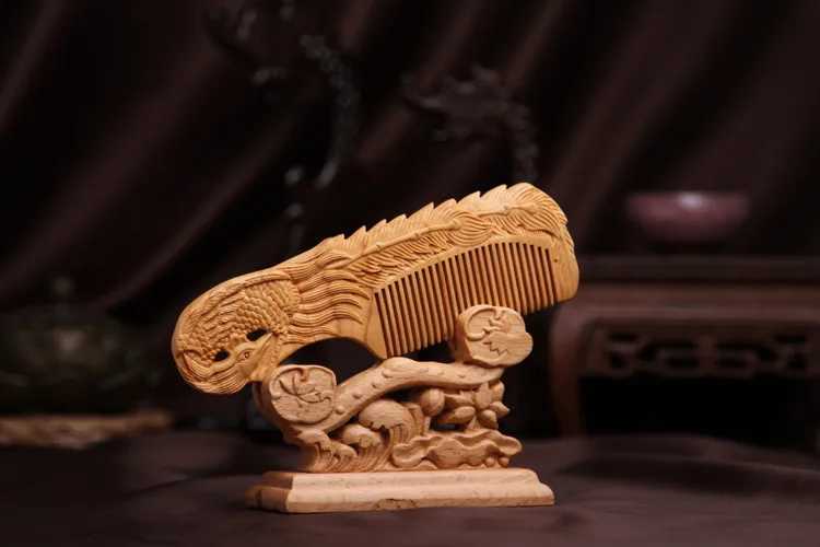 Massage hair comb handmade decoration carved patterns scalp health comb hollow outdoor portable girl gift natural peach wood comb W241112