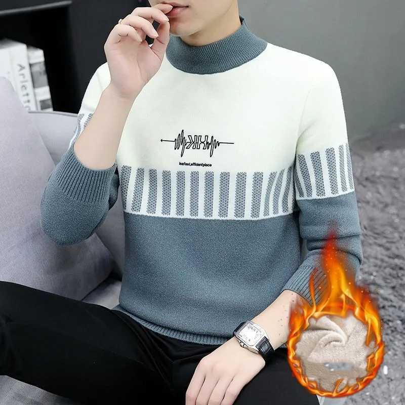Mens autumn winter turtle neck long sleeves sweaters knitted casual underwear retro loose top W2411111