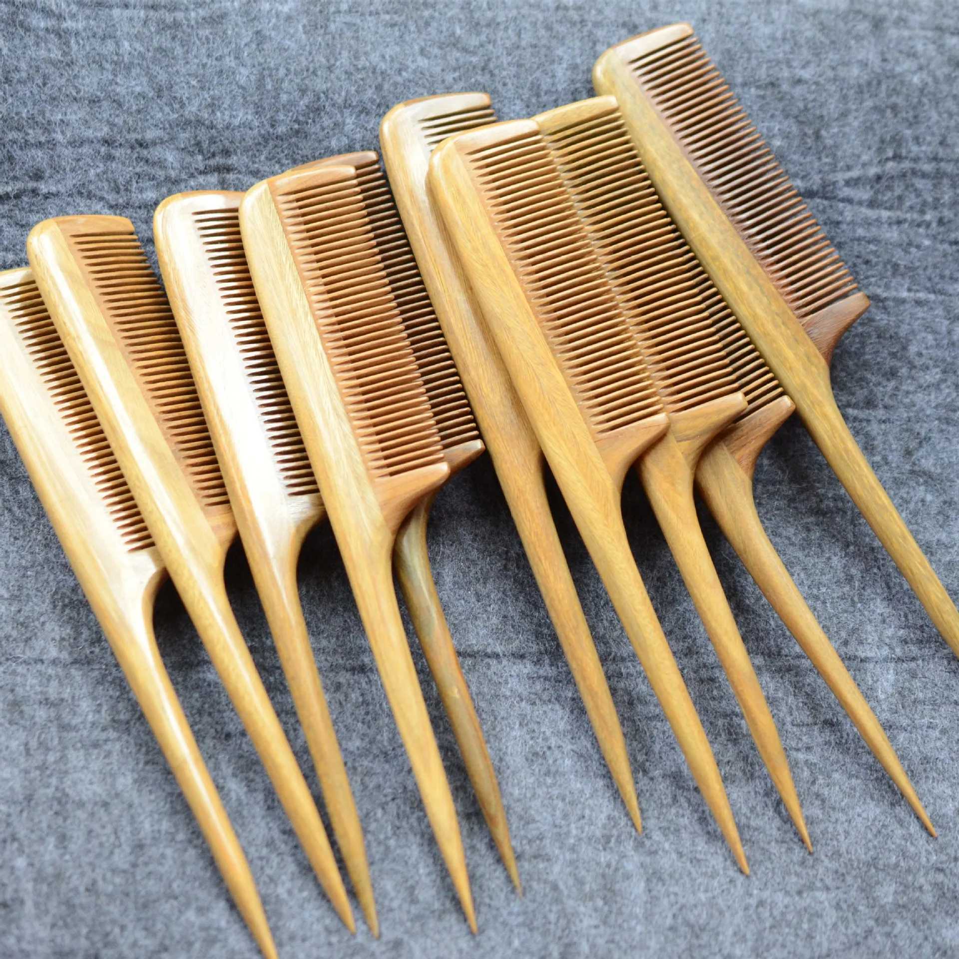 Natural green sandalwood comb 2cm fine teeth thick pointed tail comb hair styling comb hair decoration comb W241112