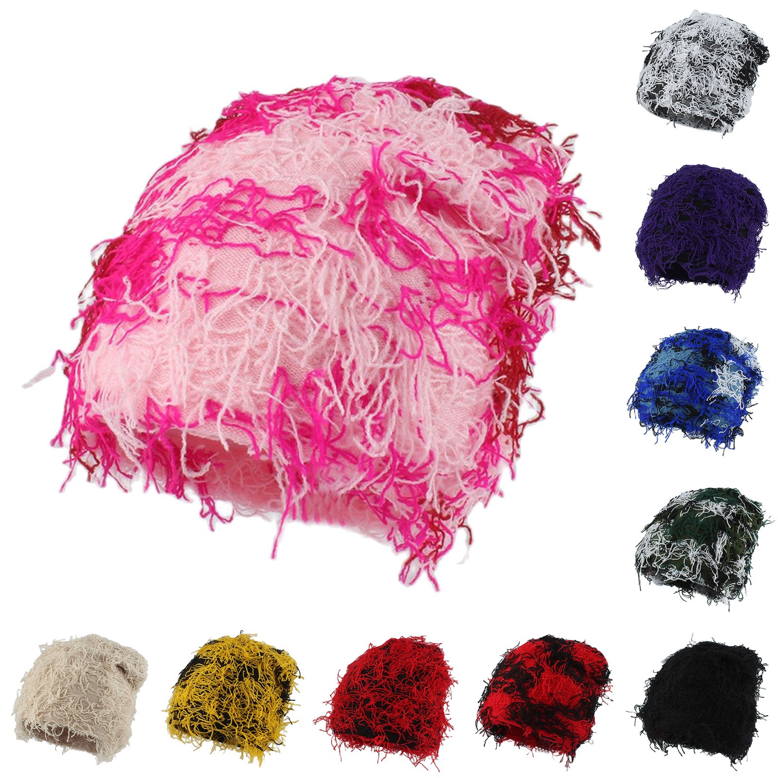 Beanies Hat for Men Outdoor Camouflage Fleece Fuzzy Balaclava Distressed Knitted Full Face Ski Mask