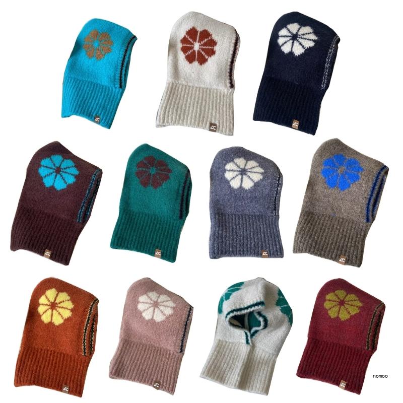 Knitted Ear Flap for Female Girl Winter Warm Balaclava Scarf Women Crochet Neck Cover Hat Teens Soft Hooded Cap