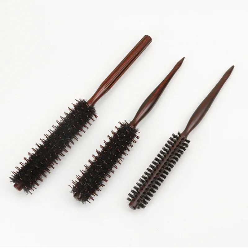 Type 3 anti-static bristle brush with wooden handle small circular brush blow dry styling brush curly hair comb W241112