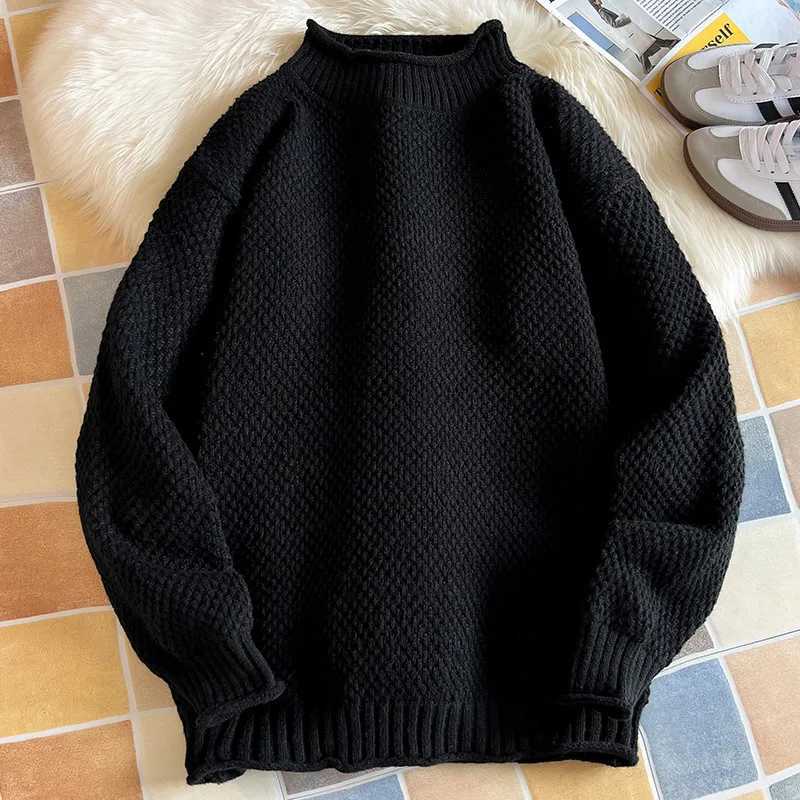 Elastic knit unisex ultra-thin navy blue collar casual shirt sweater autumn winter mens basic fashion sportswear long sleeved Pullover W2411111