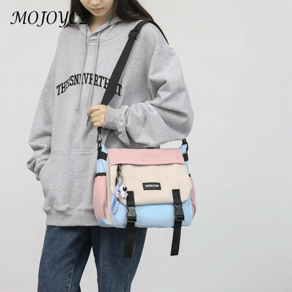 Unisex Student Messenger Bag Large Capacity Simple Postman Contrast Color Nylon Satchel for College Travel Business 241111